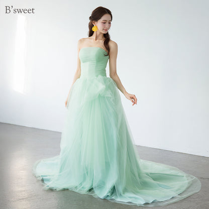 【kd147yi】チュールデザイングリーンドレス　プリンセスライン