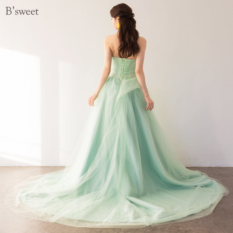 【kd147yi】チュールデザイングリーンドレス　プリンセスライン