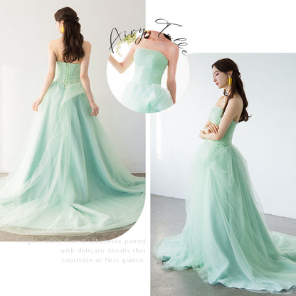 【kd147yi】チュールデザイングリーンドレス　プリンセスライン