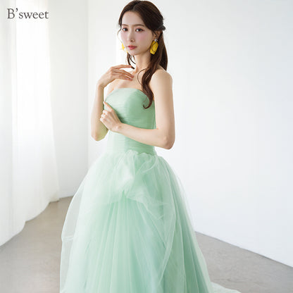 【kd147yi】チュールデザイングリーンドレス　プリンセスライン