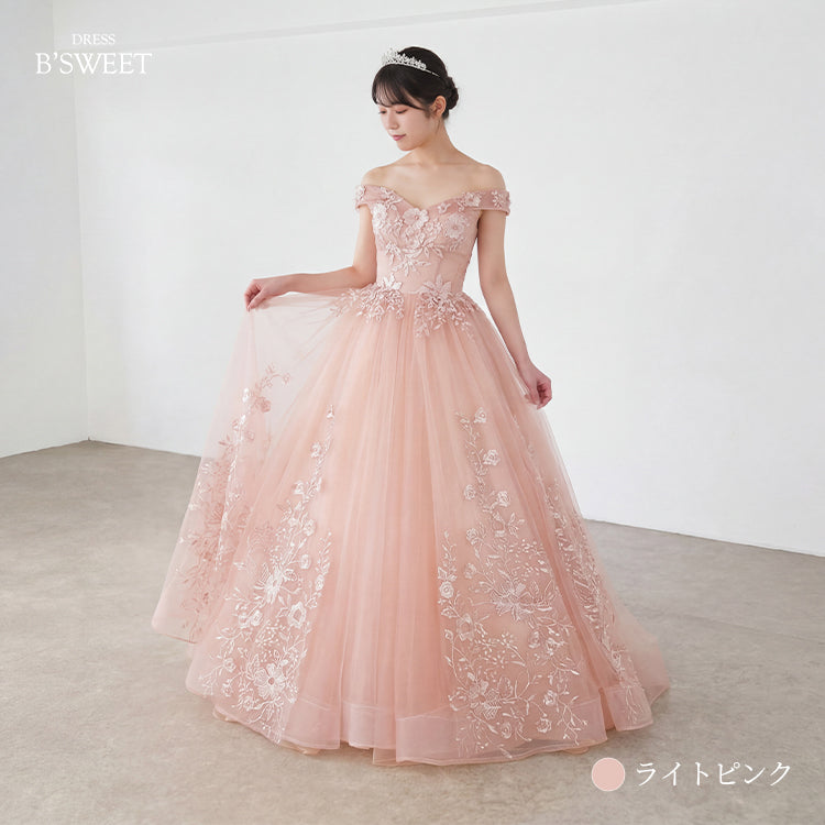 【kd153lk】エンブロイダリーオフショルダードレス　プリンセスライン