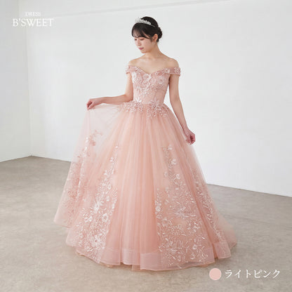 【kd153lk】エンブロイダリーオフショルダードレス　プリンセスライン