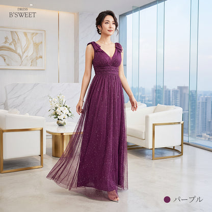【kd154lk】ラメグリッター肩リボンドレス　Aライン