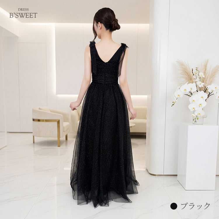 【kd154lk】ラメグリッター肩リボンドレス　Aライン