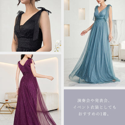 【kd154lk】ラメグリッター肩リボンドレス　Aライン