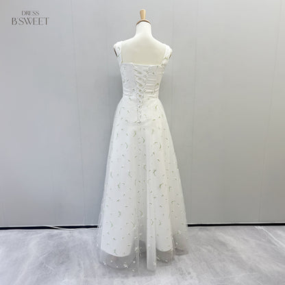 【kd163jx】スクエアネック刺繍チュールドレス　Aライン