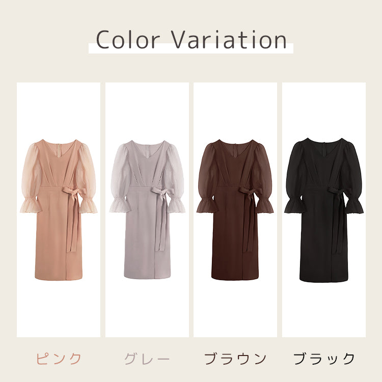 【pd38cy】キャンディースリーブウエストリボンワンピース
