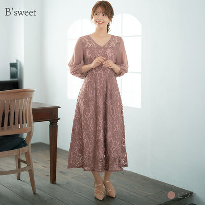 【pd44cy】Vネックレースワンピース