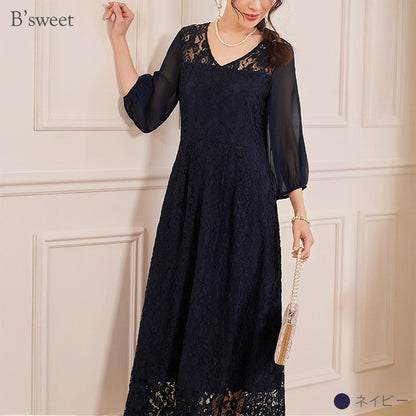 【pd44cy】Vネックレースワンピース