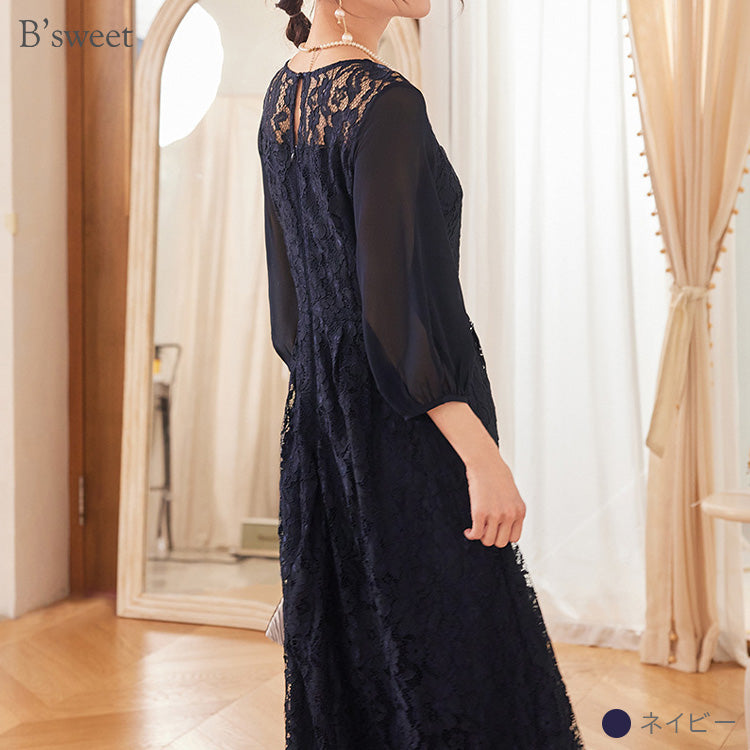 【pd44cy】Vネックレースワンピースドレス