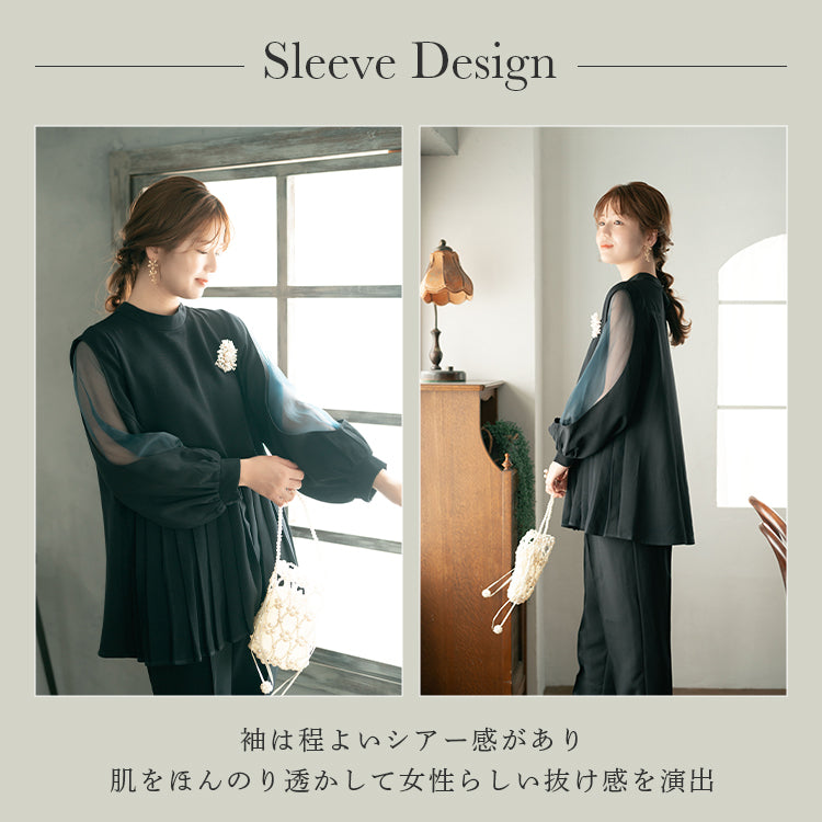【pd49cy】プリーツ切り替えセットアップパンツドレス