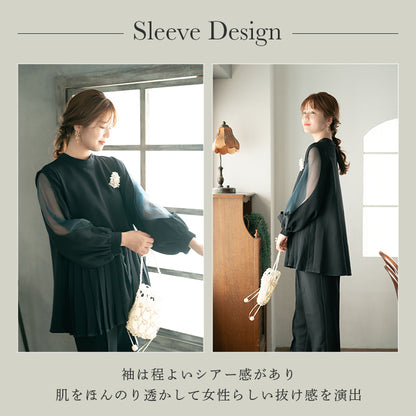 【pd49cy】プリーツ切り替えセットアップパンツドレス