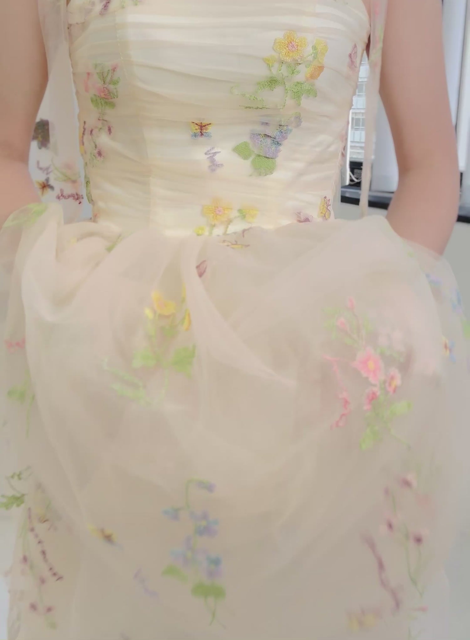 【kd143jx】花柄チュールキャミソールカラードレス　Aライン