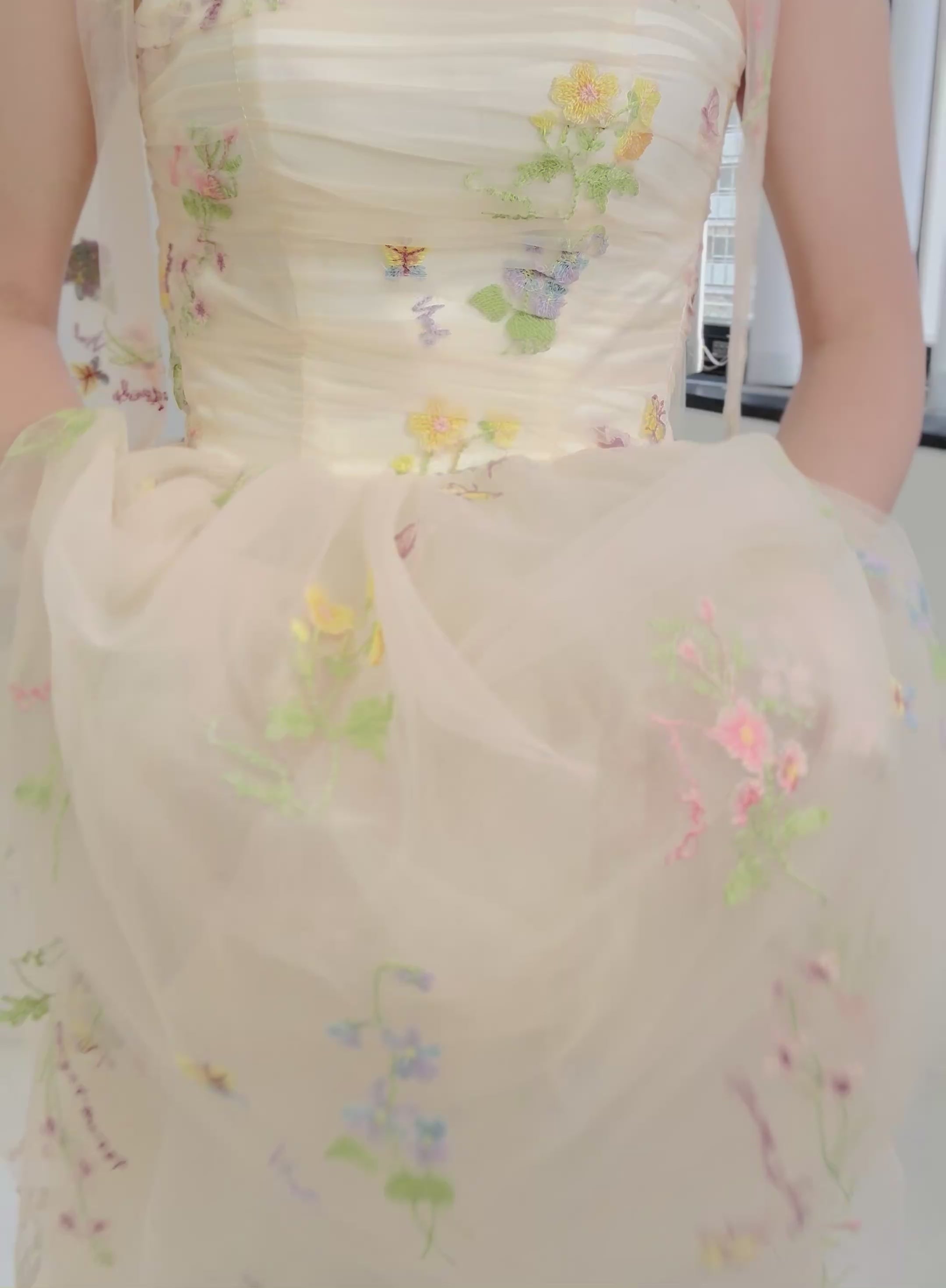 【kd143jx】花柄チュールキャミソールカラードレス　Aライン