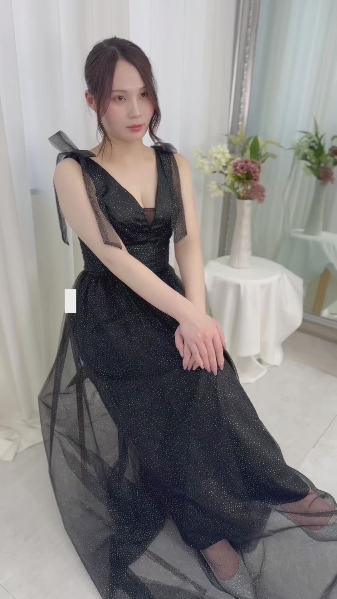 【kd154lk】ラメグリッター肩リボンドレス　Aライン