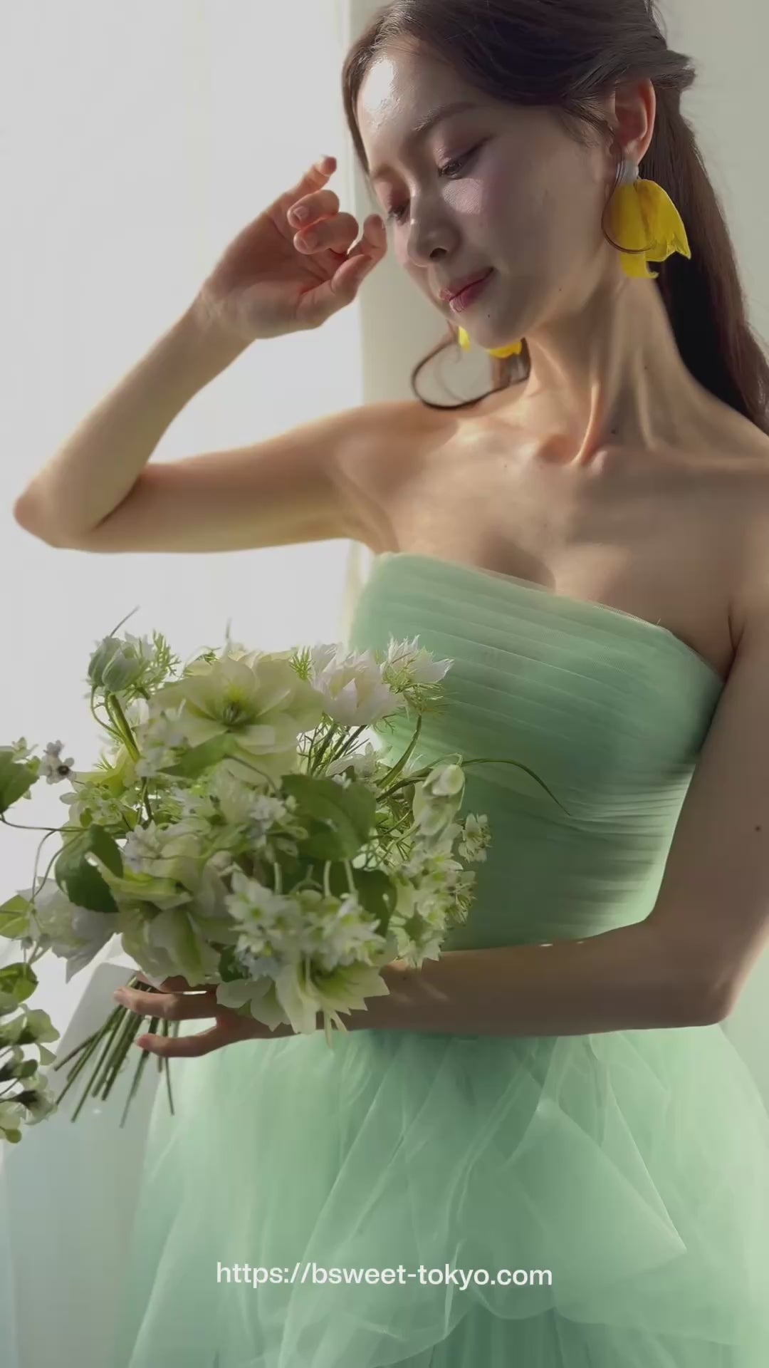 【kd147yi】チュールデザイングリーンドレス　プリンセスライン