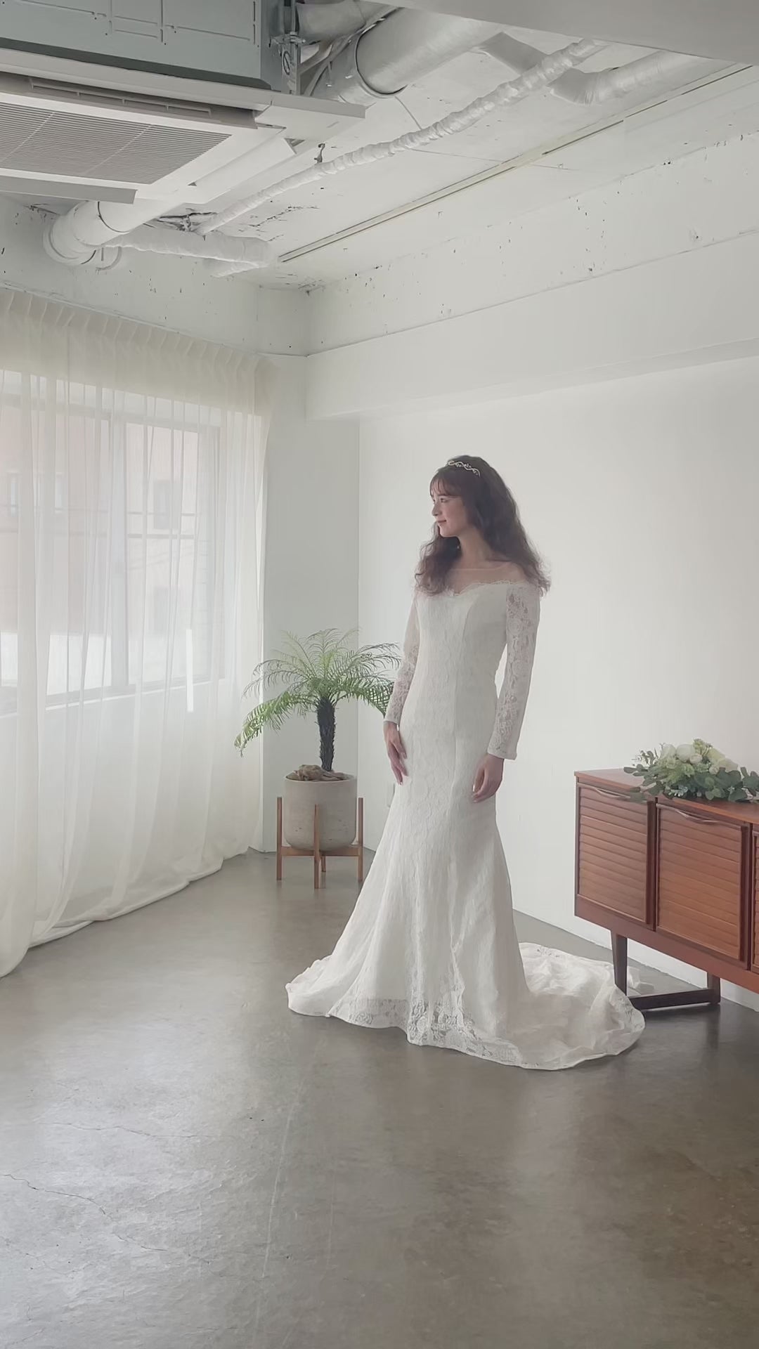 【wd110fr】総レースロングスリーブマーメイドドレス