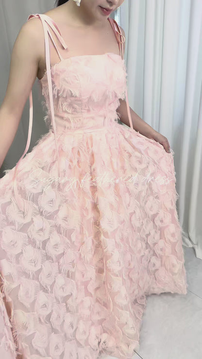 【wd718jx】肩リボンフェザーボリュームドレス