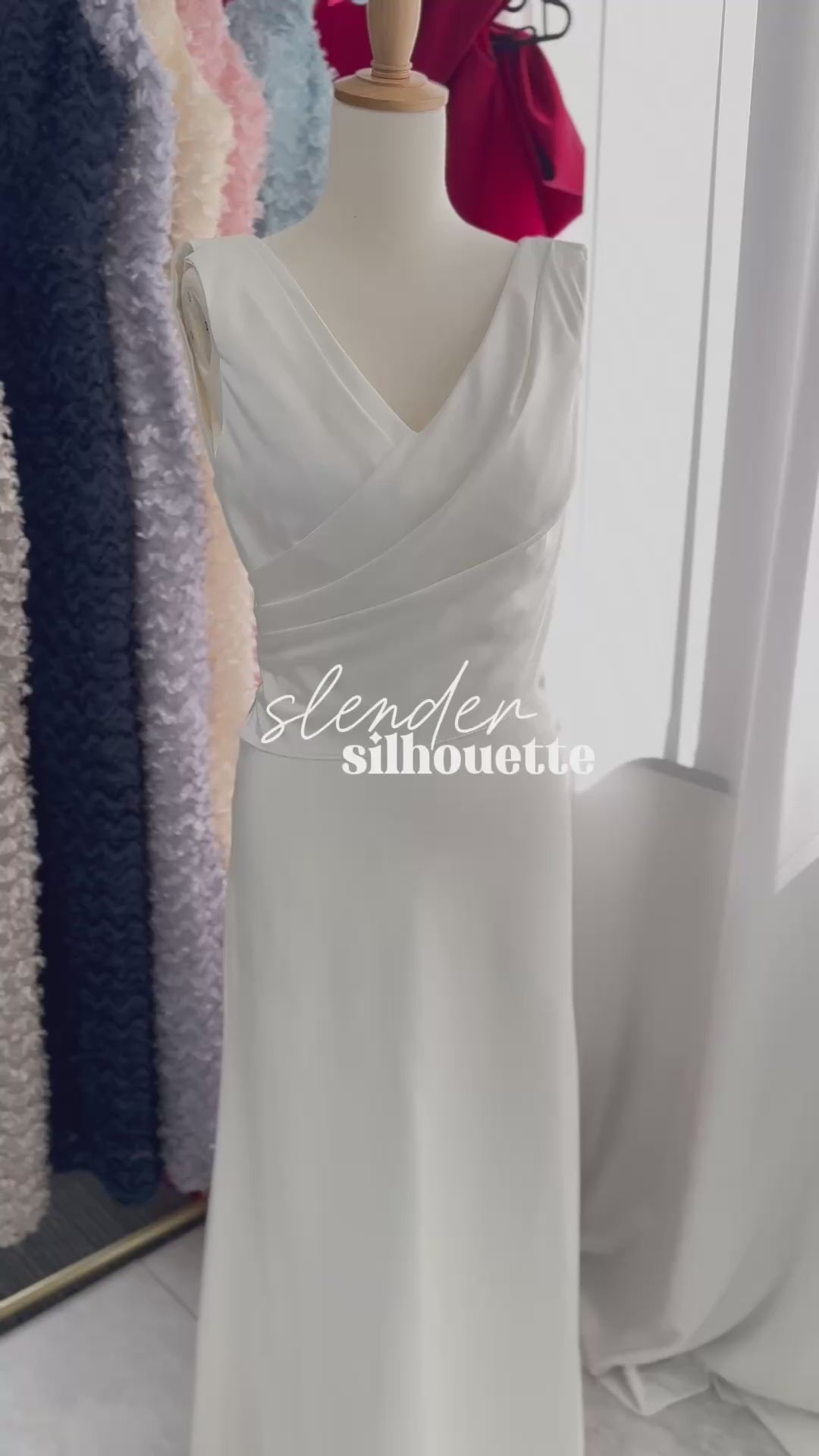 【wd678sr】バックドレープスリットドレス　スレンダーライン