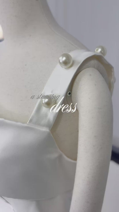 【wd714sr】パールストラップキャミソールドレス　スレンダーライン