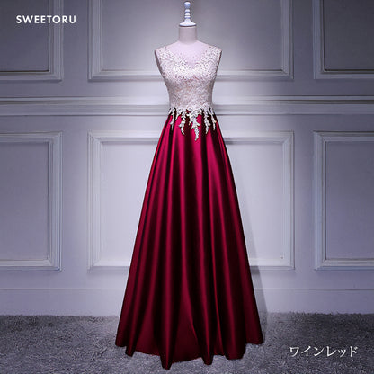 【std1】ノースリーブ刺繍カラードレス　Aライン