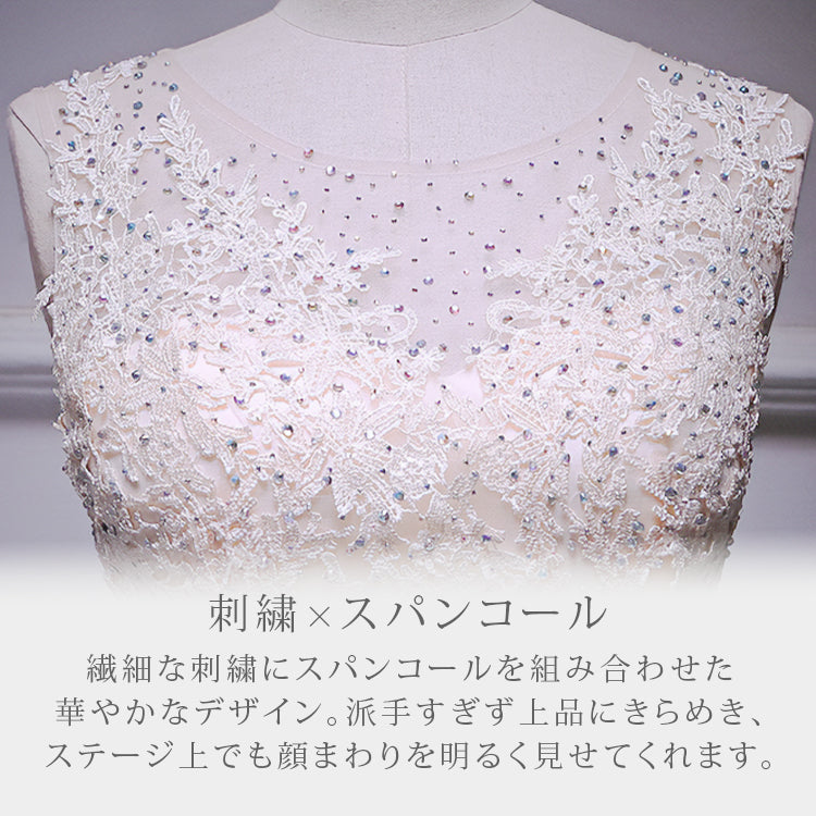 【std1】ノースリーブ刺繍カラードレス　Aライン