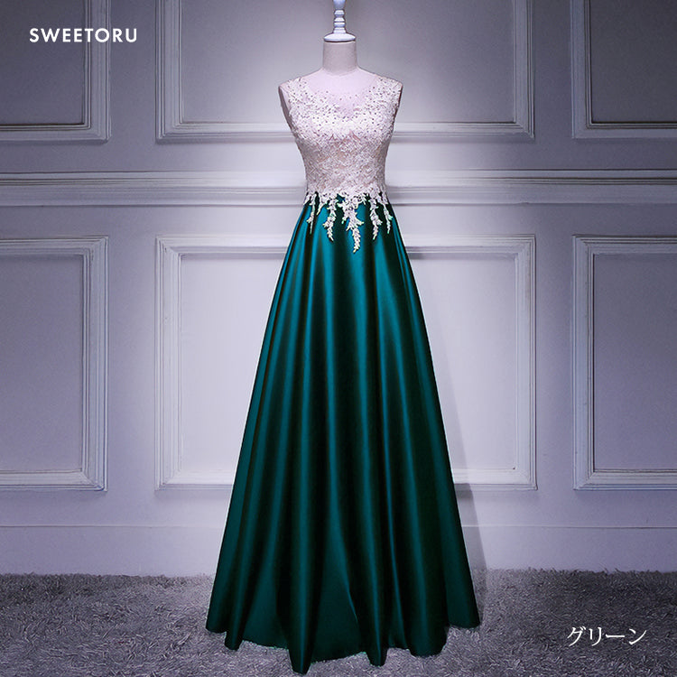 【std1】ノースリーブ刺繍カラードレス　Aライン