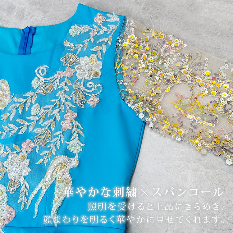 【std3】ドレープ刺繍カラードレス　Aライン
