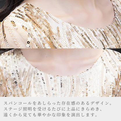 【std4】スパンコール刺繍カラードレス　Aライン