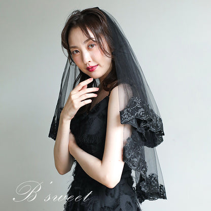 【ts157wn】ベール ブラック【ミドル・2層・コーム付き】コスプレ cosplay ロリター lolita ハロウィン 結婚式 パーティー Veil【ベール各層の長さは60cm/80cm】