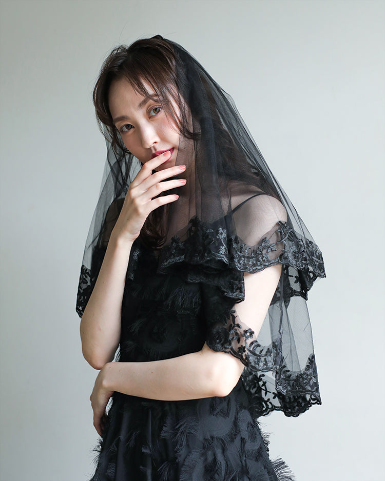 【ts157wn】ベール ブラック【ミドル・2層・コーム付き】コスプレ cosplay ロリター lolita ハロウィン 結婚式 パーティー Veil【ベール各層の長さは60cm/80cm】