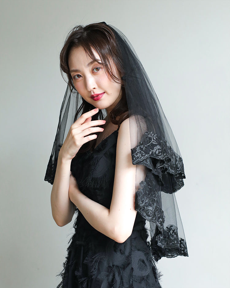 【ts157wn】ベール ブラック【ミドル・2層・コーム付き】コスプレ cosplay ロリター lolita ハロウィン 結婚式 パーティー Veil【ベール各層の長さは60cm/80cm】