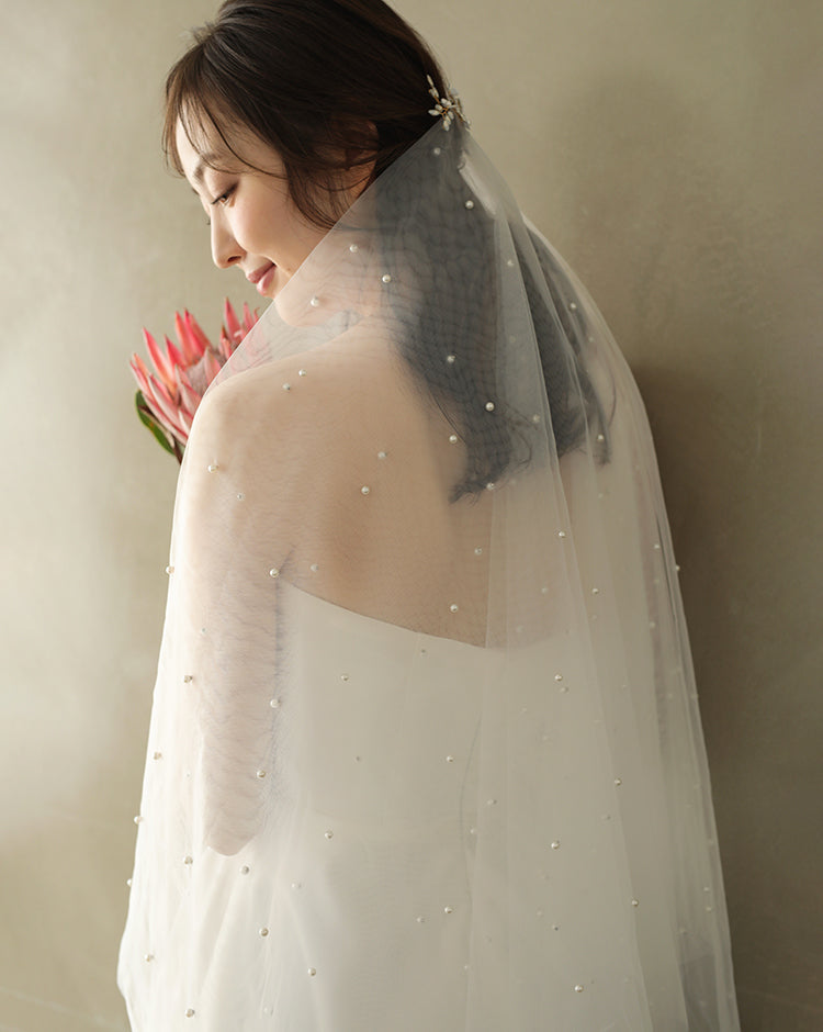 【ts226jd】パール付きミディアムベール　コーム付き【長さ：65cm-95cm】