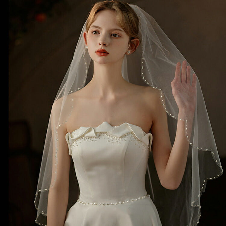 【ts238iy】ベール ミドル ウェディング 結婚式 ベール 2層 コーム付き 金属コーム ウエディングベール Wedding Veil 髪飾り ショート ミドル ウェディングベール Veil【サイズ：27cm * 25cm】