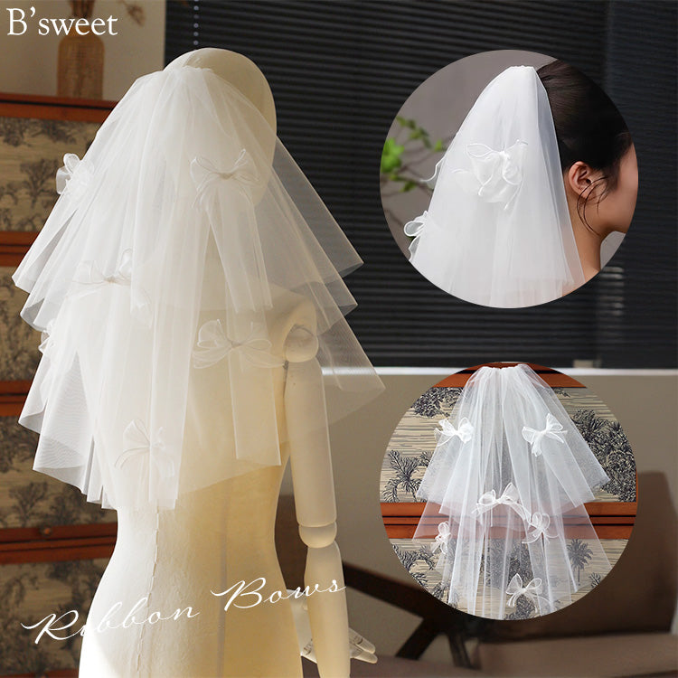 【ts242jd】リボン付きふんわりベール【長さ約35cm×55cm】
