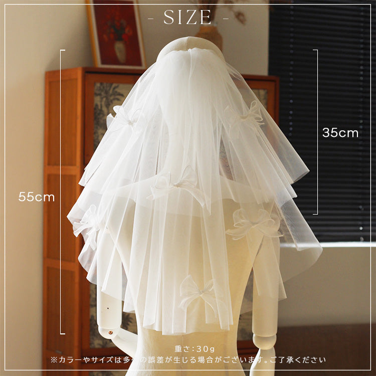 【ts242jd】リボン付きふんわりベール【長さ約35cm×55cm】