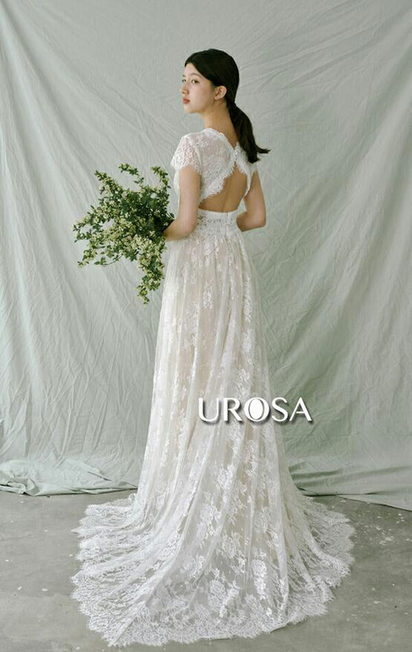 【ur5】バックオープンVネックスレンダードレス　スレンダライン