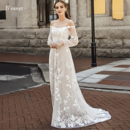 【ur74】	オフショルダーシアーリーフドレス　スレンダーライン