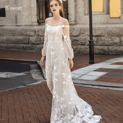 【ur74】	オフショルダーシアーリーフドレス　スレンダーライン