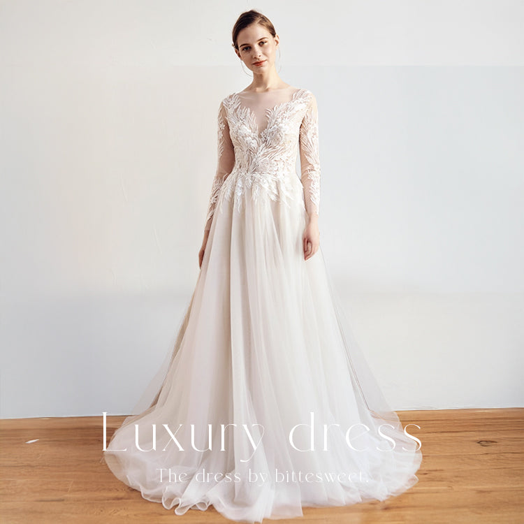 【ur75】	刺繡スリーブドレス　Aライン