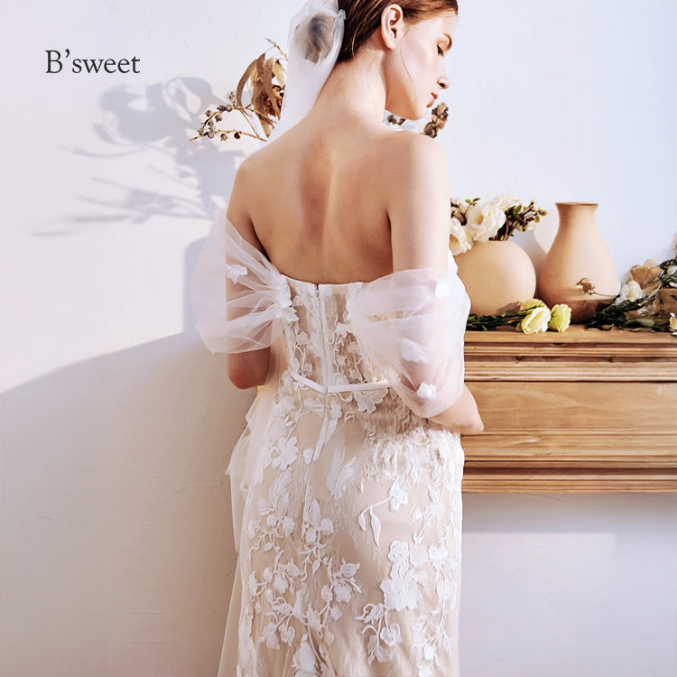 【ur77】	オフショルダーレース刺繡ドレス　マーメイドライン