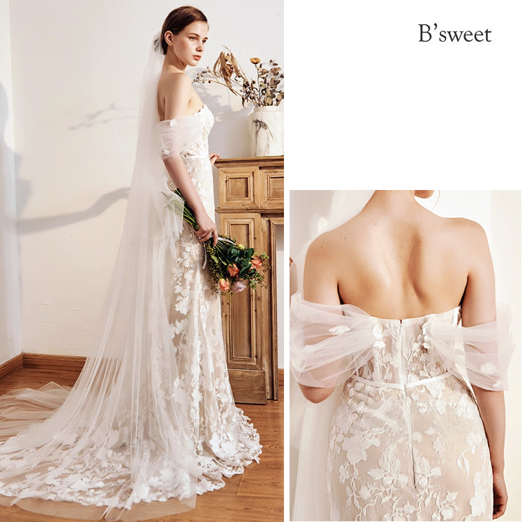 【ur77】	オフショルダーレース刺繡ドレス　マーメイドライン