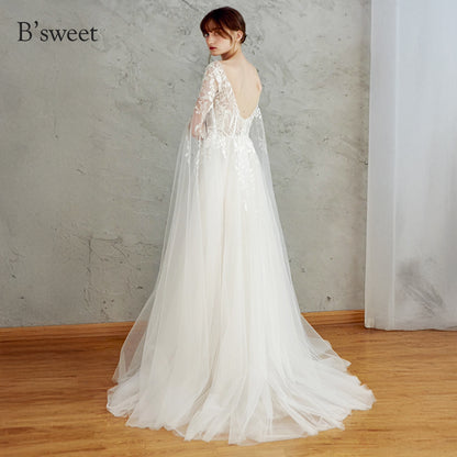 【ur78】	シアーレースケープ風スリーブドレス　Aライン