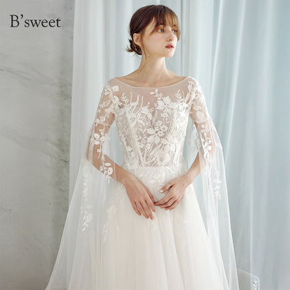 【ur78】	シアーレースケープ風スリーブドレス　Aライン