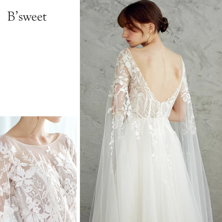 【ur78】	シアーレースケープ風スリーブドレス　Aライン