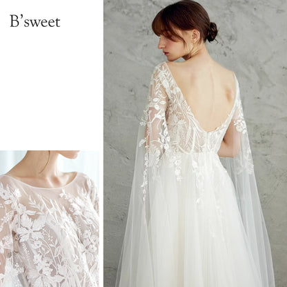 【ur78】	シアーレースケープ風スリーブドレス　Aライン