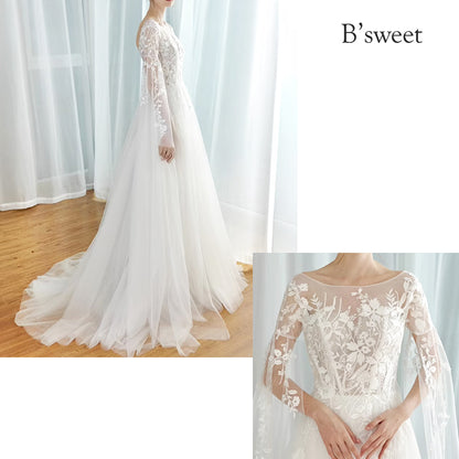 【ur78】	シアーレースケープ風スリーブドレス　Aライン