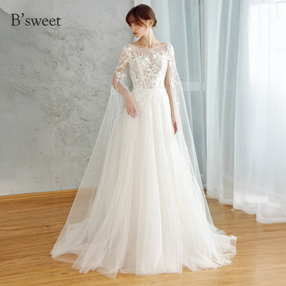 【ur78】	シアーレースケープ風スリーブドレス　Aライン