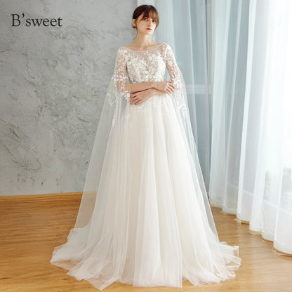 【ur78】	シアーレースケープ風スリーブドレス　Aライン