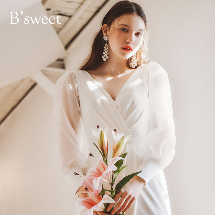 wd139jx】ビショップスリーブスリットドレス スレンダーライン